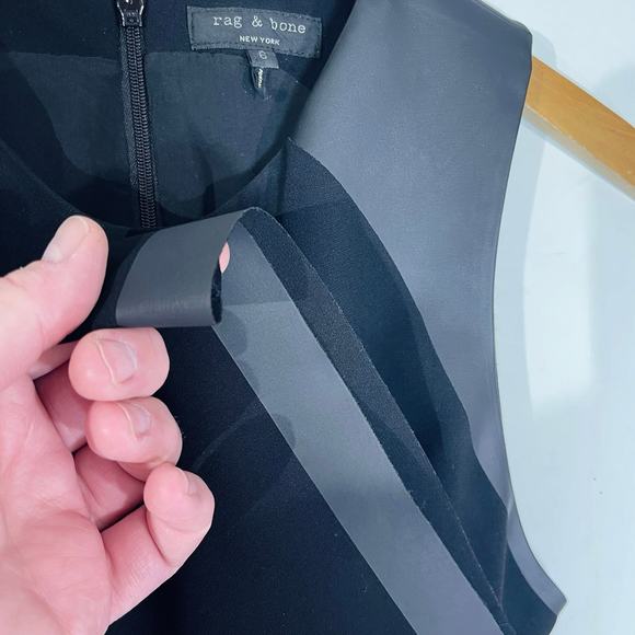 RAG & BONE Women’s Nudie Black Faux Leather Trimmed Sheath Mini Dress - Picture 6 of 8